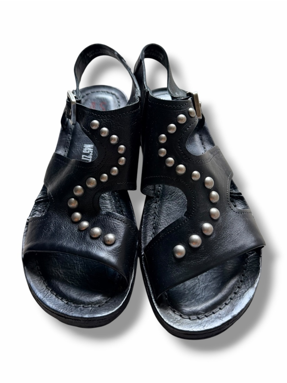 A.S.98 Black Leather Romy Studded Open-Toe Sandals Quiet Luxury Grunge Size 7
